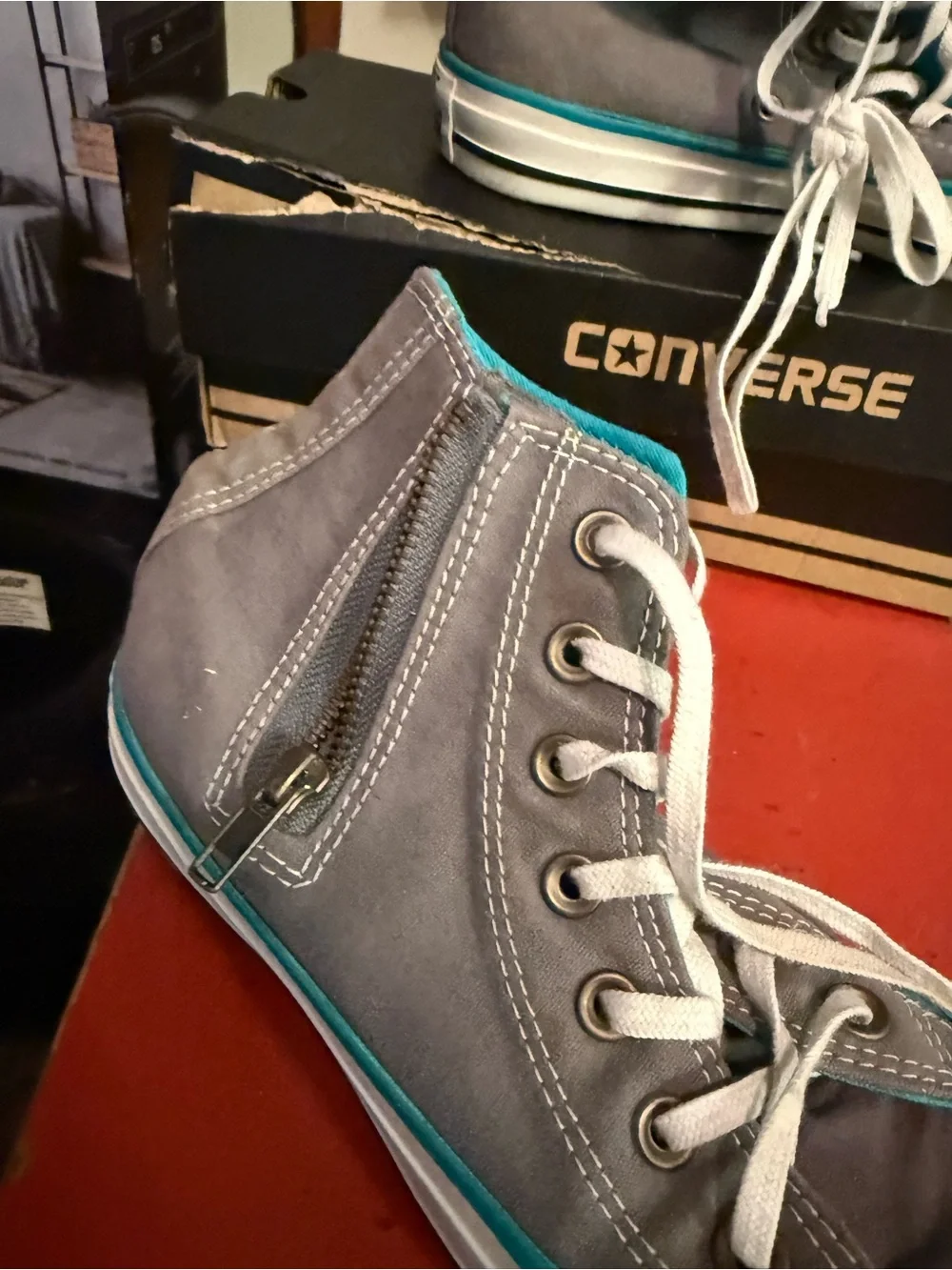 Converse Kids Gray High-Top Sneakers with Teal Accents